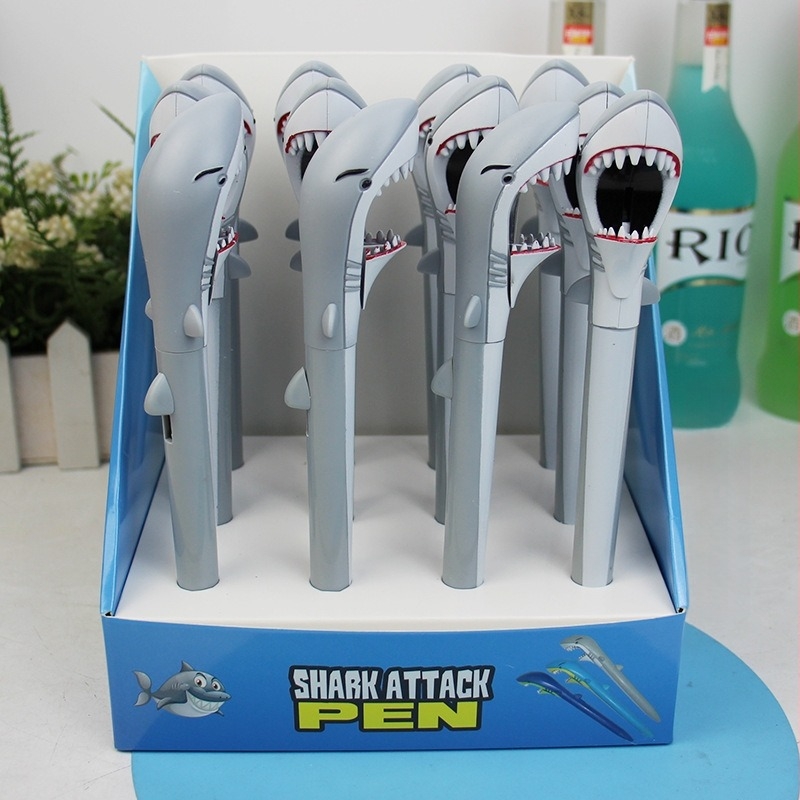 Pix cu bilă în formă de rechin, desen animat, model Press, ambalaj în pungă, potrivit pentru scris general, birou, semnare și cadouri la conferințe