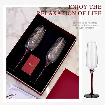 Set de 2 pahare de șampanie din sticlă cristal, 201–300 ml, cutie cadou