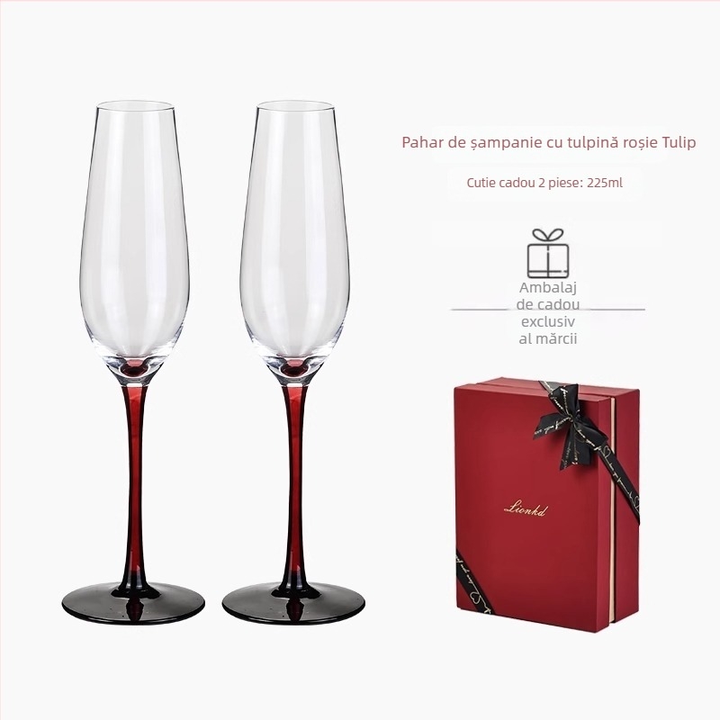 Set de 2 pahare de șampanie din sticlă cristal, 201–300 ml, cutie cadou