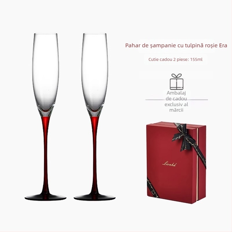 Set de 2 pahare de șampanie din sticlă cristal, 201–300 ml, cutie cadou