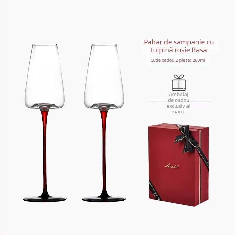 Set de 2 pahare de șampanie din sticlă cristal, 201–300 ml, cutie cadou