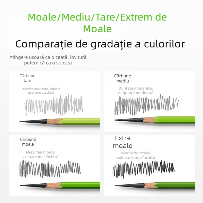 Set de creioane cu cărbune pentru studenți la artă, creioane moi de schiță cu cărbune