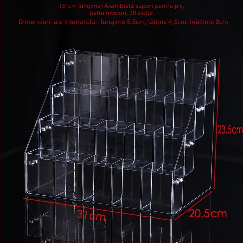 Suport pentru pixuri din sticlă organică, model 02, configurații cu 4 compartimente / 8 compartimente / 12 compartimente