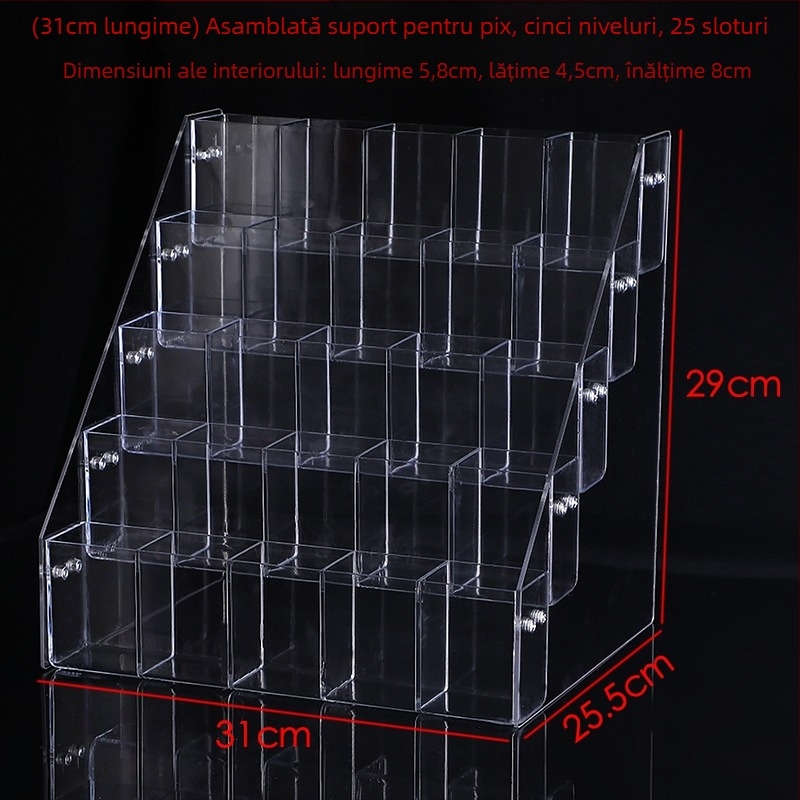 Suport pentru pixuri din sticlă organică, model 02, configurații cu 4 compartimente / 8 compartimente / 12 compartimente