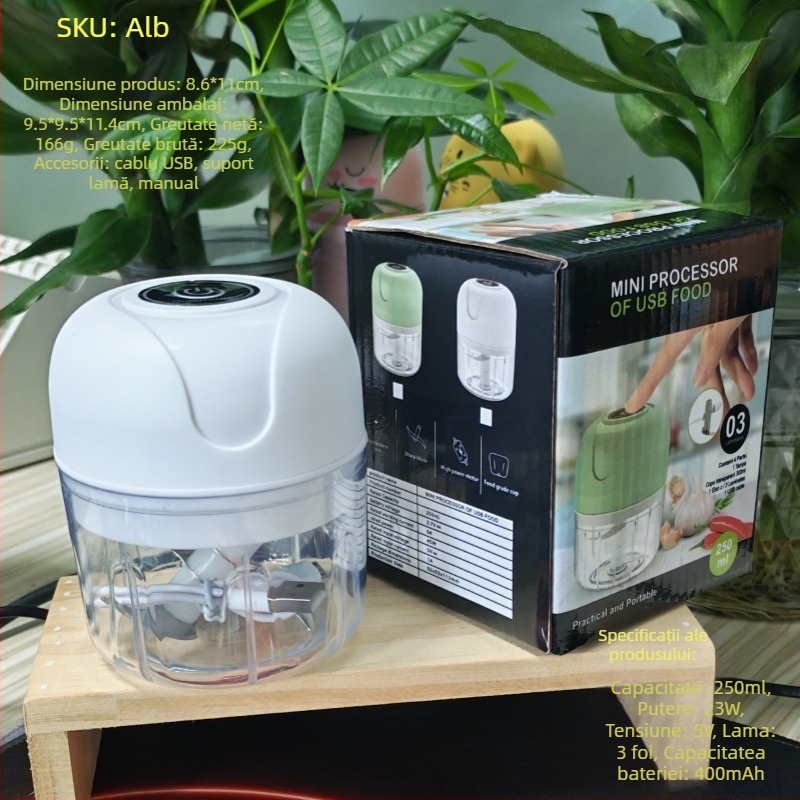 Chopper mini wireless pentru usturoi, cu 3 lame, 3 viteze, capacitate <1 L, până la 10.000 rpm, ≤36 V