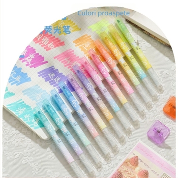 Marker de evidențiere șters cu sclipici pentru elevi - vârf dublu, model 985, corp din plastic, ambalaj 6 unități pe rând