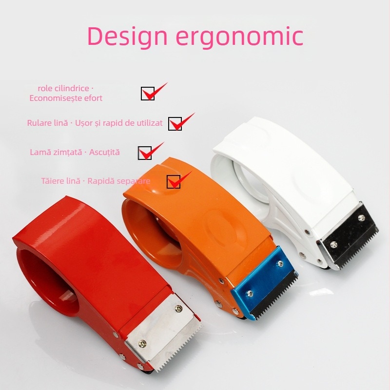 Taieră rezistentă de bandă pentru sigilarea cutiilor – corp din oțel, model Metal Cutter, lățime bandă până la 75 mm, diametrul arborelui 130 mm, greutate netă 180 g, pentru sigilare și ambalare