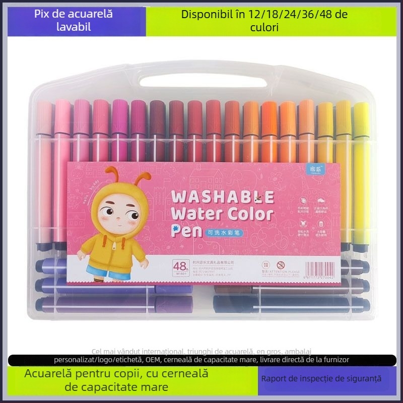 Pix acuarelă pentru copii, lavabil, non-toxic, pe bază de apă, potrivit pentru grădiniță și școala primară