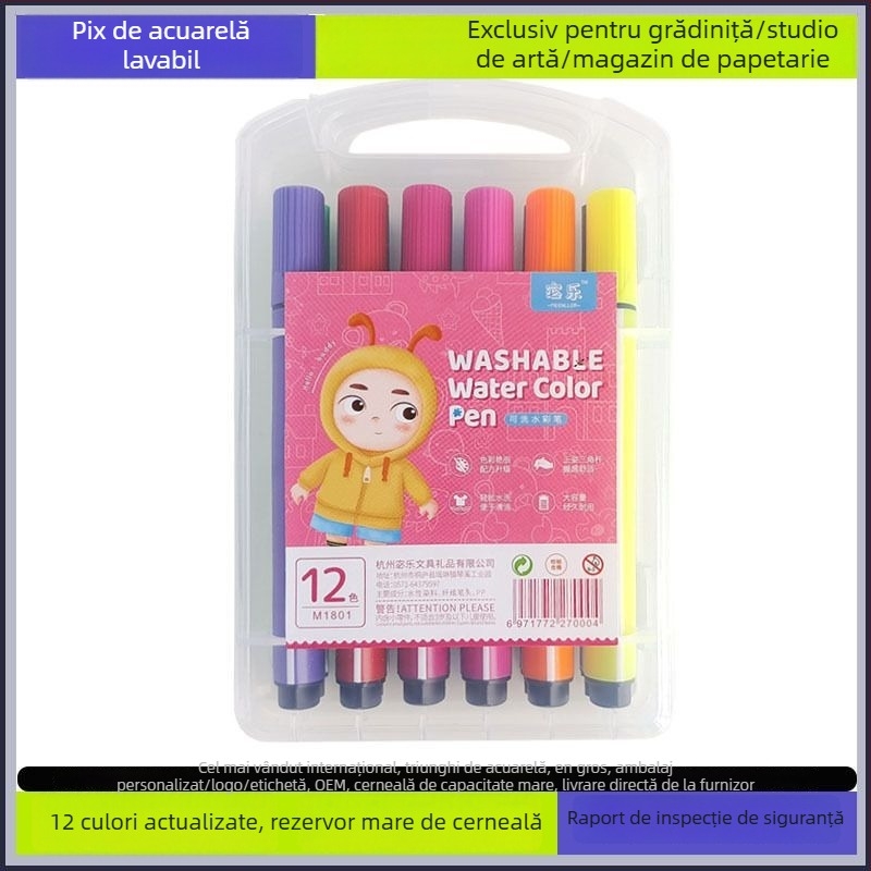 Pix acuarelă pentru copii, lavabil, non-toxic, pe bază de apă, potrivit pentru grădiniță și școala primară