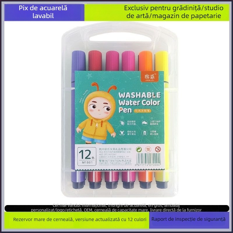 Pix acuarelă pentru copii, lavabil, non-toxic, pe bază de apă, potrivit pentru grădiniță și școala primară