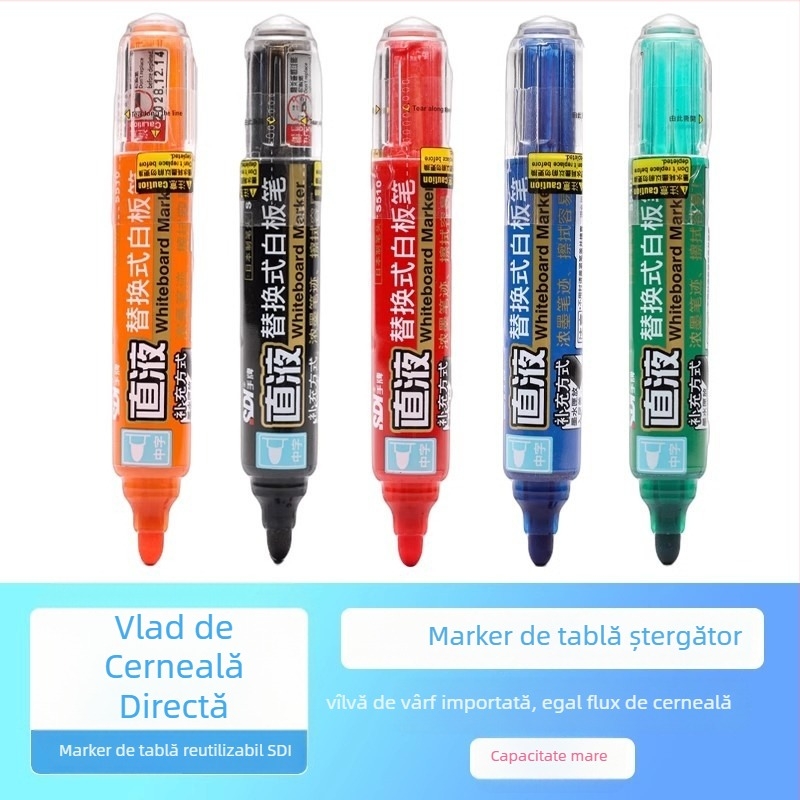 Marker pentru tablă Hand Brand S510 cu cerneală lichidă de înaltă capacitate, grosime linie 2.0–2.5 mm, pentru birou și învățământ, 12 bucăți în cutie