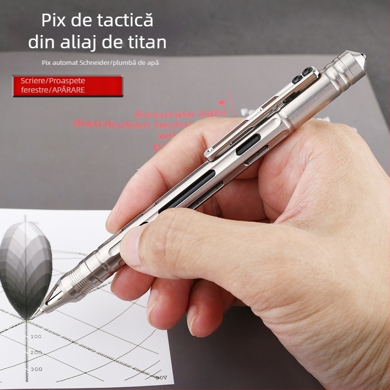Creion activ din aliaj de titan, tip bolt, cu stilou pentru semnătură, model T10