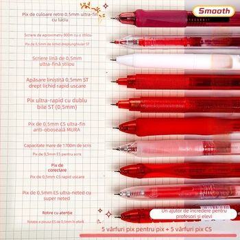 Set de pixuri gel pentru profesori, vârfuri din oțel inoxidabil, mecanism de apăsare, corp din plastic, destinat corectării temelor