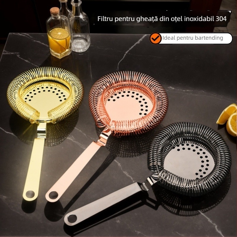 Filtru de gheață pentru cocktail din oțel inoxidabil, instrument profesional de bar, stil modern minimalist, greutate 100 g, ambalare: single
