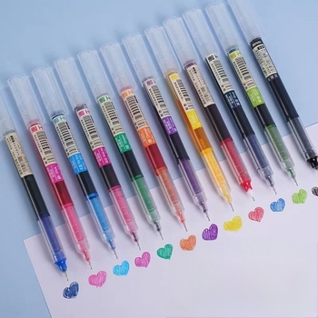 Set de pixuri gel, din plastic, pentru jurnal, desen și scriere; 12 bucăți per cutie