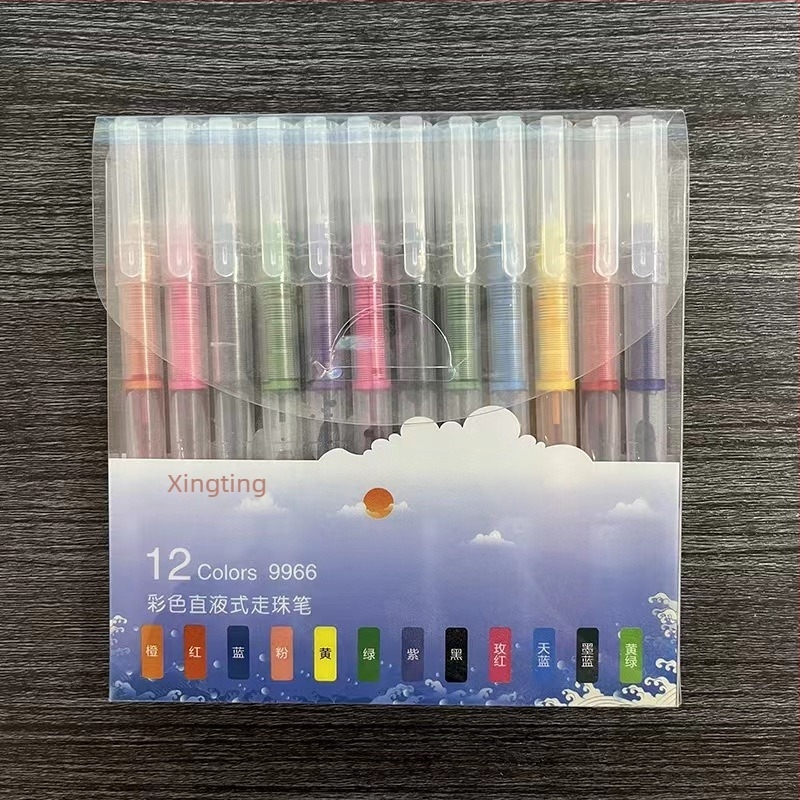Set de pixuri gel, din plastic, pentru jurnal, desen și scriere; 12 bucăți per cutie