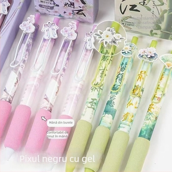 Pix gel retractabil în stil antic, vârf metalic, corp din plastic, neșters