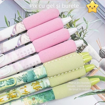 Pix gel retractabil în stil antic, vârf metalic, corp din plastic, neșters