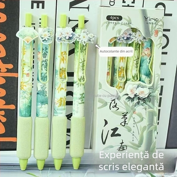 Pix gel retractabil în stil antic, vârf metalic, corp din plastic, neșters