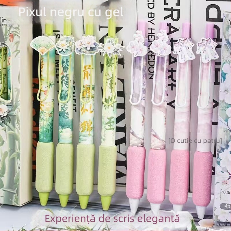 Pix gel retractabil în stil antic, vârf metalic, corp din plastic, neșters