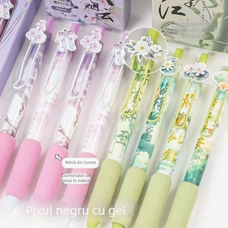 Pix gel retractabil în stil antic, vârf metalic, corp din plastic, neșters