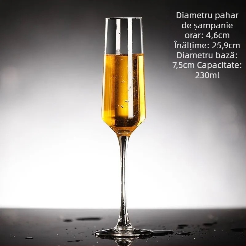 Set de pahare de șampanie din sticlă, capacitate 201-300 ml, stil minimalist modern, procesare personalizabilă