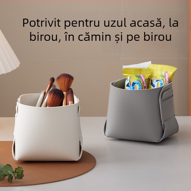Cutie de depozitare pentru birou din piele PVC, organizator pentru pixuri și pensule de machiaj, capacitate 1 L, imprimare siglă disponibilă, stil modern minimalist