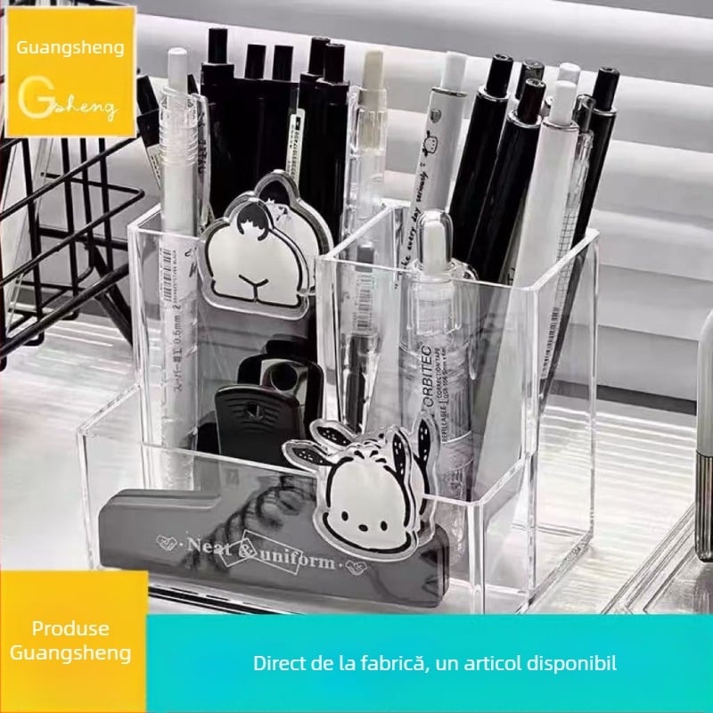 Organizator transparent cu mai multe compartimente pentru birou – din plastic, pentru pixuri și depozitare pentru rechizite și pensule de machiaj