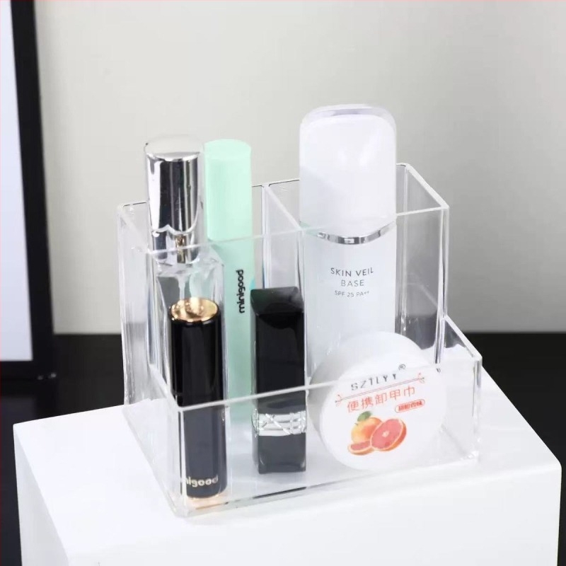 Organizator transparent cu mai multe compartimente pentru birou – din plastic, pentru pixuri și depozitare pentru rechizite și pensule de machiaj