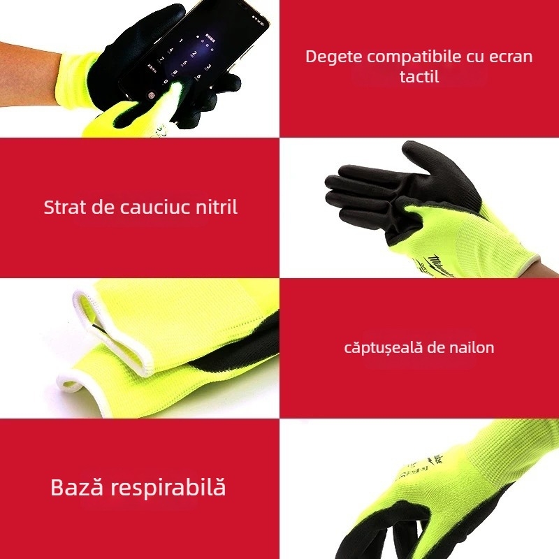 Mănuși anti-tăiere Milwaukee, cu acoperire nitrilă – respirabile, durabile, protecție la muncă