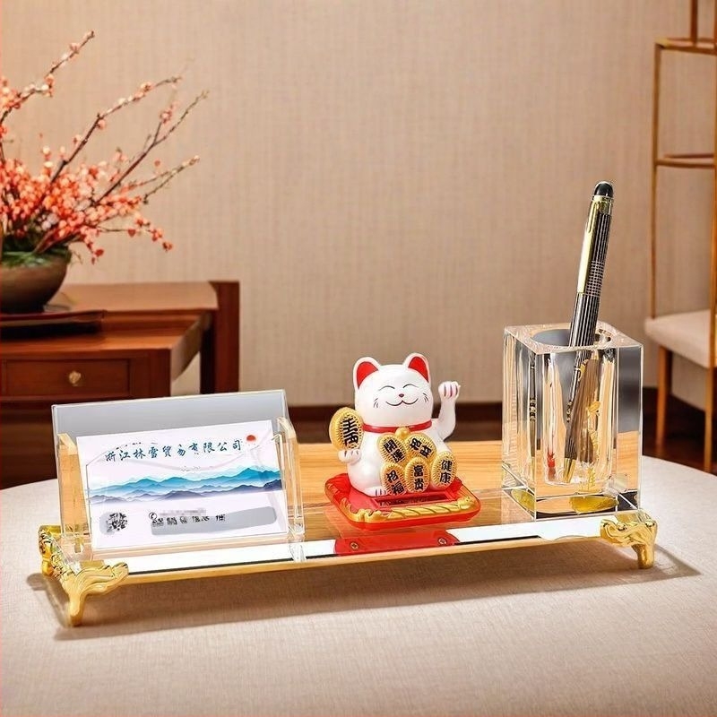 Cutie pentru carduri de la recepție, cu capac înclinat și suport pentru pix – decor de birou pentru hotel