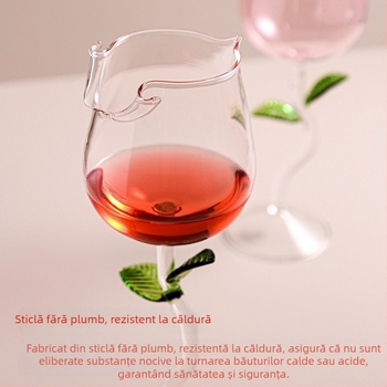 Set de pahare de vin din sticlă, în stil INS, cu motiv de trandafir și imprimare a siglei.