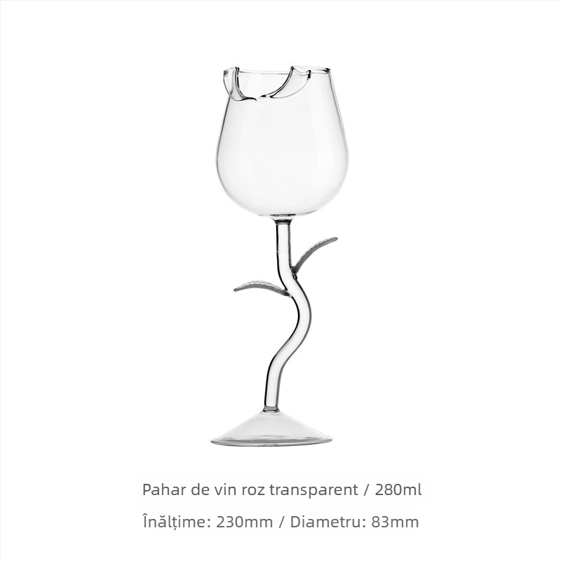 Set de pahare de vin din sticlă, în stil INS, cu motiv de trandafir și imprimare a siglei.