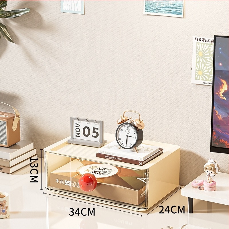 Cutie de depozitare pentru papetărie, cu design sertar – capacitate mare, stivabil, PP+PET