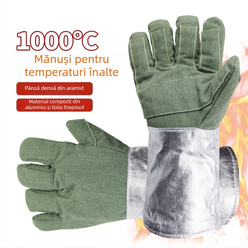Ambery ABL-S515 mănuși pentru temperaturi înalte – izolație până la 1000°C, folie de aluminiu, rezistență la tăiere, ignifuge, amestec aramidă și fibră de carbon