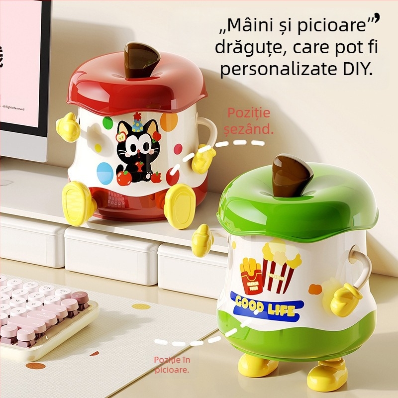 Cutie de depozitare pentru birou cu capac, design animat drăguț, material PP, capacitate 6 L, potrivită pentru bijuterii, rechizite și cosmetice, set de 6 bucăți