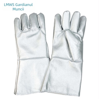 Defender LB-LWS-004 Mănuși pentru temperaturi înalte cu izolație din folie de aluminiu, rezistente la uzură și tăieturi, pentru cuptoare industriale, topirea metalelor și încălzirea sticlei, până la 1000°C