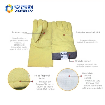 Mănuși industriale din fibră aramidă, rezistente la temperaturi până la 650°C, lungime 36/45 cm
