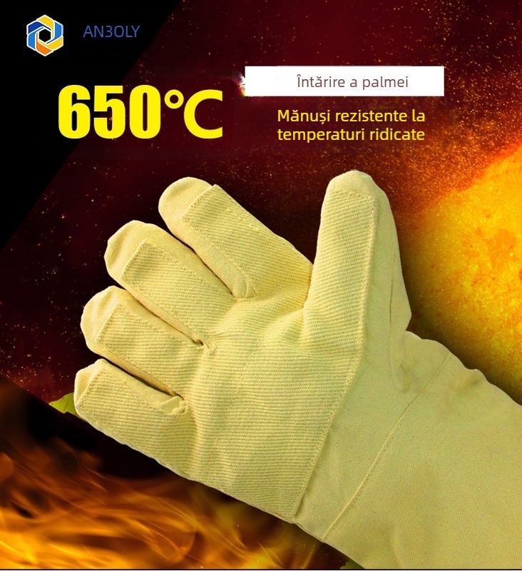 Mănuși industriale din fibră aramidă, rezistente la temperaturi până la 650°C, lungime 36/45 cm