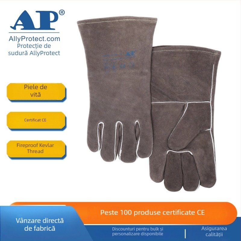 Mănuși de sudură din piele de vită, lungime 34 cm, greutate 300 g, reutilizabile, pentru protecția la sudură