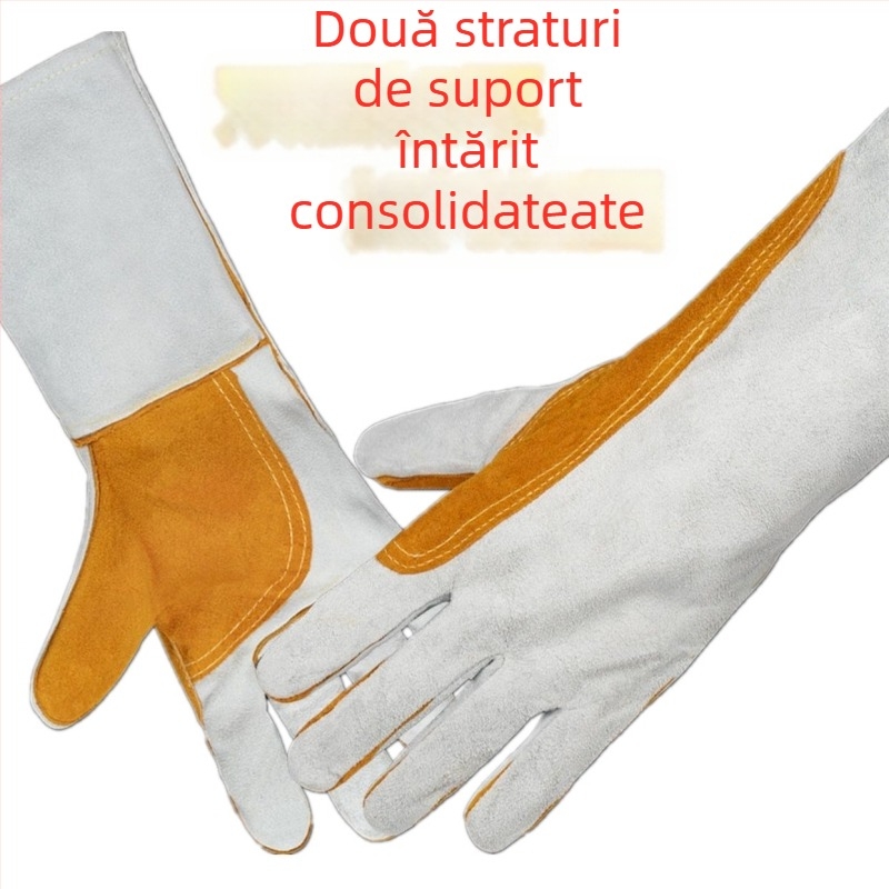 Mănuși de sudură din piele de vită, dublu strat, lungime extinsă, protecție pentru sudură