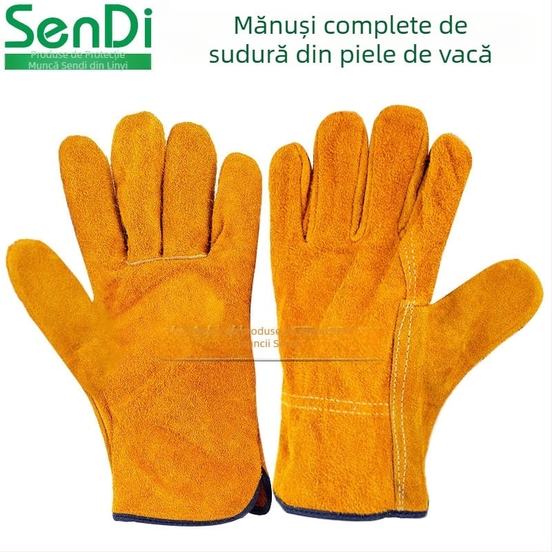 Mănuși de sudură – piele de vițel integrală, velur cu două straturi, lungime 25,5 cm, pentru sudură și manipulare, Sundy