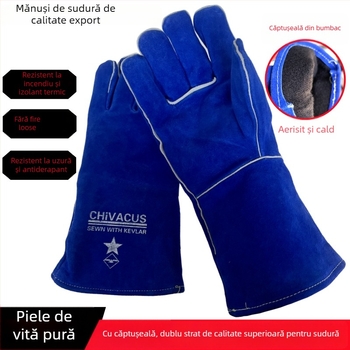 Mănuși de sudură CHIVACUS - piele de vită, dublu strat, rezistente la foc, rezistente la temperaturi înalte
