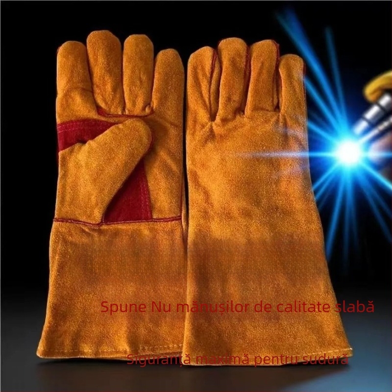 Mănuși de sudură din piele de vițel, dublu strat, izolație termică, anti-arsură, reutilizabile, pentru sudură, construcții și prelucrare mecanică, 360 g