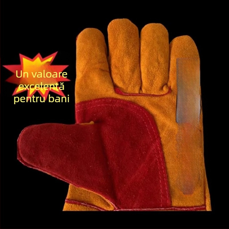 Mănuși de sudură din piele de vițel, dublu strat, izolație termică, anti-arsură, reutilizabile, pentru sudură, construcții și prelucrare mecanică, 360 g