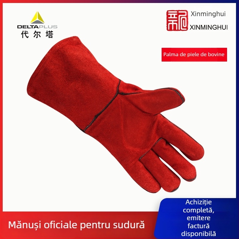 Mănuși de sudură cu izolație termică – piele de vită (Brand: Deltaplus/Delta; Model: 205515-10 CA515R; Material: piele de vită)