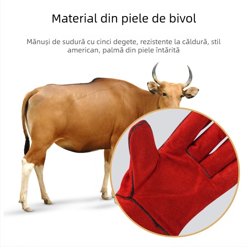 Mănuși de sudură cu izolație termică – piele de vită (Brand: Deltaplus/Delta; Model: 205515-10 CA515R; Material: piele de vită)