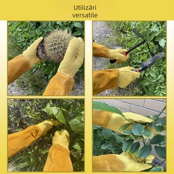 Mănuși de grădină din piele de oaie cu manșon de piele de vițel — rezistente la înțepături, lungime până la 44 cm; reutilizabile; pentru tăierea florilor, creșterea albinelor și sudură