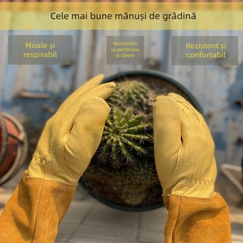 Mănuși de grădină din piele de oaie cu manșon de piele de vițel — rezistente la înțepături, lungime până la 44 cm; reutilizabile; pentru tăierea florilor, creșterea albinelor și sudură