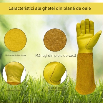 Mănuși de grădină din piele de oaie cu manșon de piele de vițel — rezistente la înțepături, lungime până la 44 cm; reutilizabile; pentru tăierea florilor, creșterea albinelor și sudură